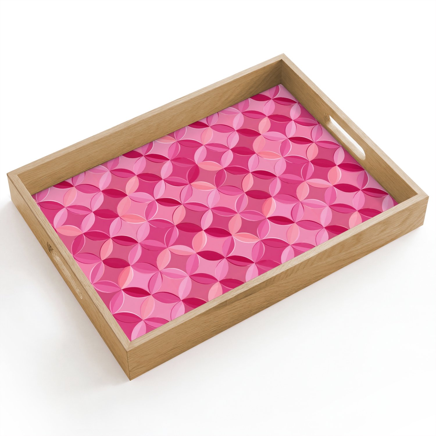 Dienblad hout 40x30 cm - Schootdienblad - Geometrisch - Mozaïek - Modern - Roze - Borrelplank rechthoek - Plateau dienbladen