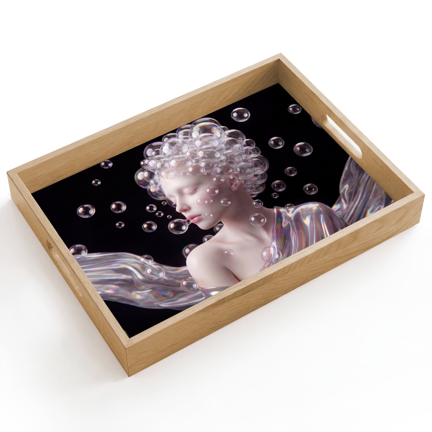 Dienblad hout 40x30 cm - Schootdienblad - Vrouw - Bellen - Abstract - Kleurrijk - Borrelplank rechthoek - Plateau dienbladen