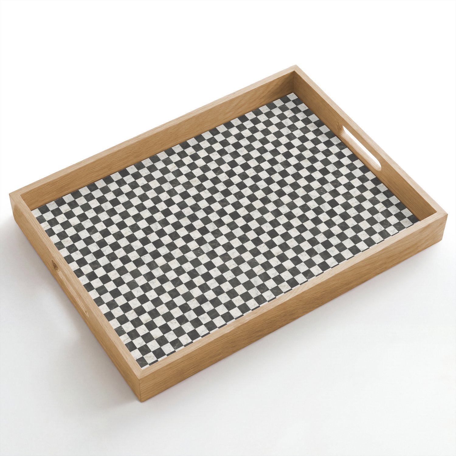 Dienblad hout 50x35 cm - Schootdienblad - Marmer - Patroon - Grijs - Borrelplank rechthoek - Plateau dienbladen