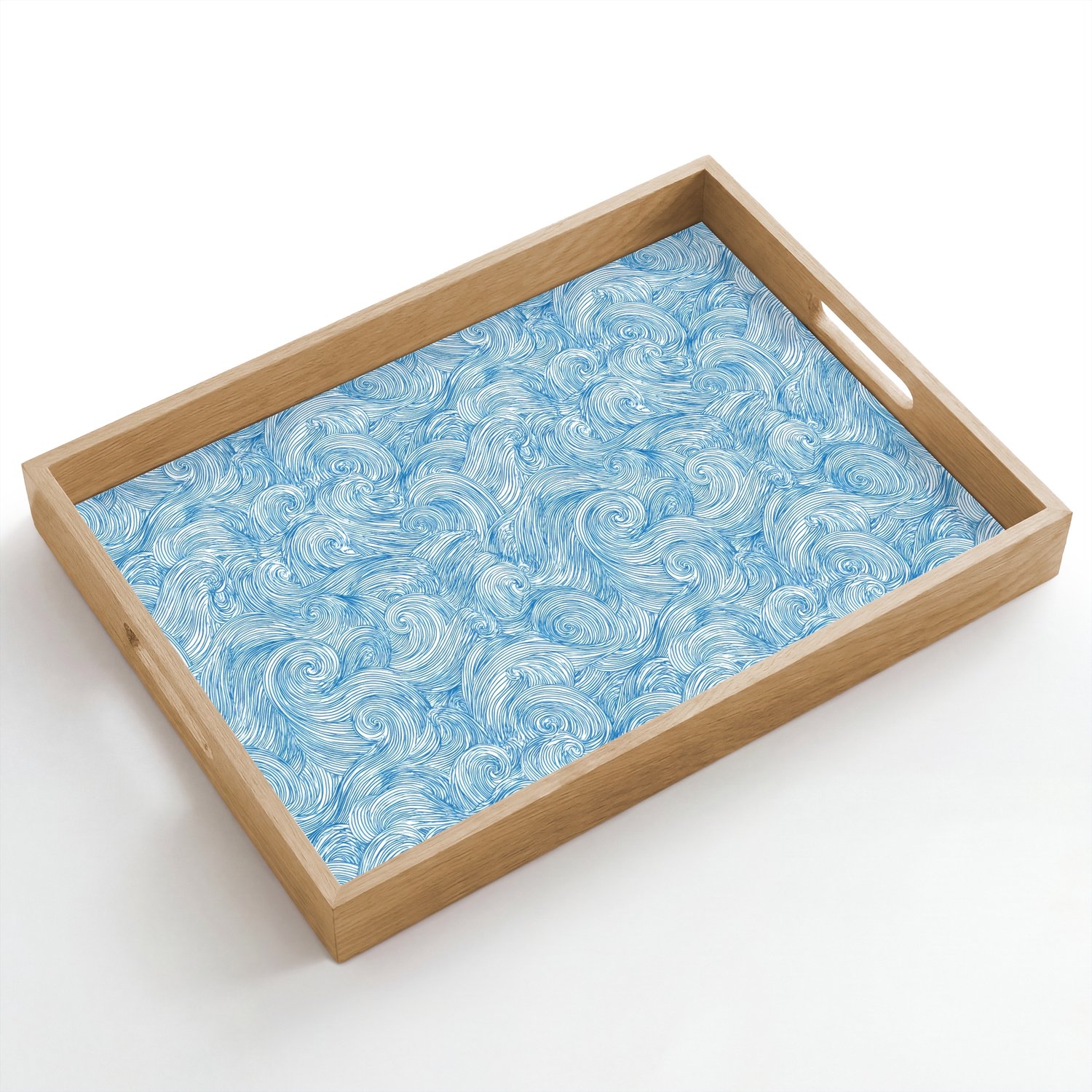 Dienblad hout 50x35 cm - Schootdienblad - Blauw - Wit - Spiraal - Golven - Lijnen - Borrelplank rechthoek - Plateau dienbladen