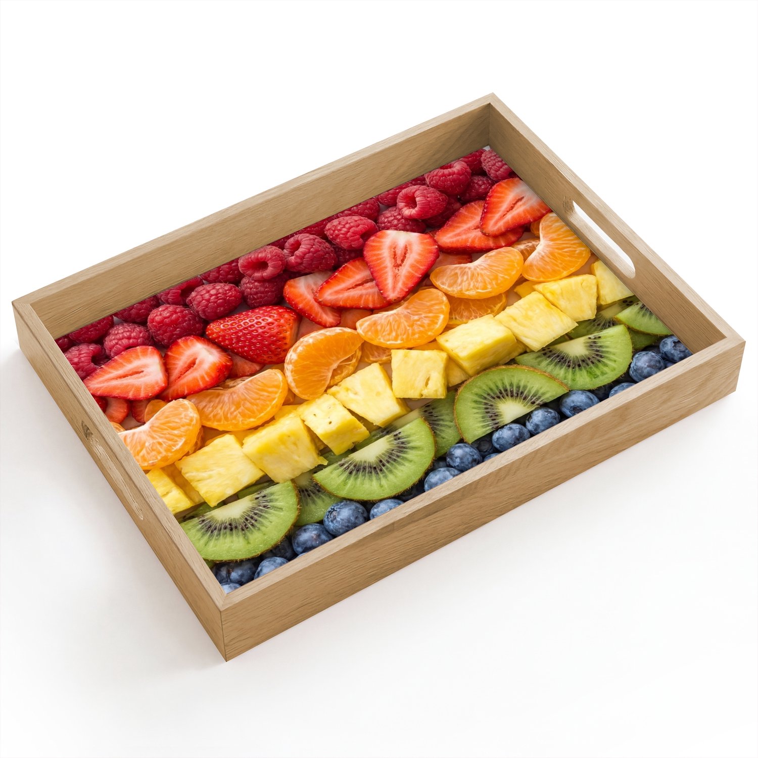 Dienblad hout 40x30 cm - Schootdienblad - Fruit - Regenboog - Gezond - Kleurrijk - Borrelplank rechthoek - Plateau dienbladen
