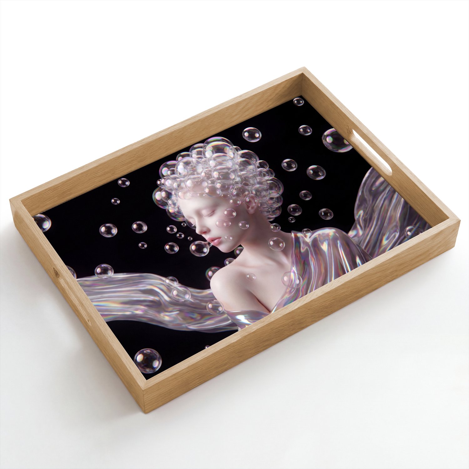 Dienblad hout 50x35 cm - Schootdienblad - Vrouw - Bellen - Abstract - Kleurrijk - Borrelplank rechthoek - Plateau dienbladen