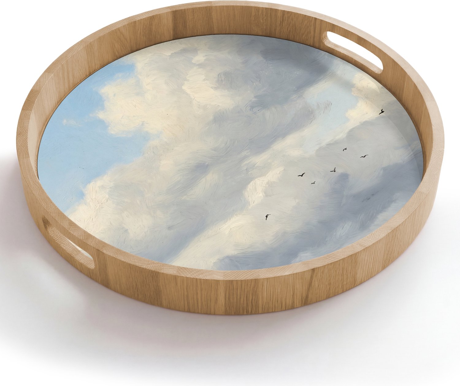 Dienblad rond 50x50 cm - Schootdienblad hout - Lucht - Wolken - Natuur - Klassiek - Blauw - Borrelplank rechthoek - Plateau houten dienbladen