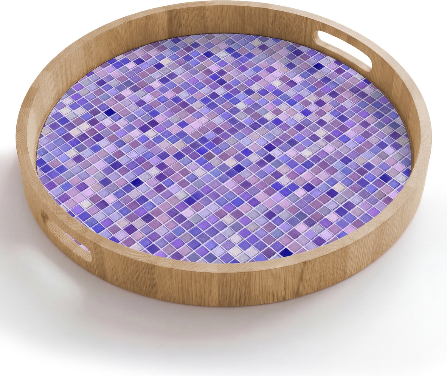Dienblad rond 50x50 cm - Schootdienblad hout - Mozaïek - Tegels - Lila - Amethist - Borrelplank rechthoek - Plateau houten dienbladen