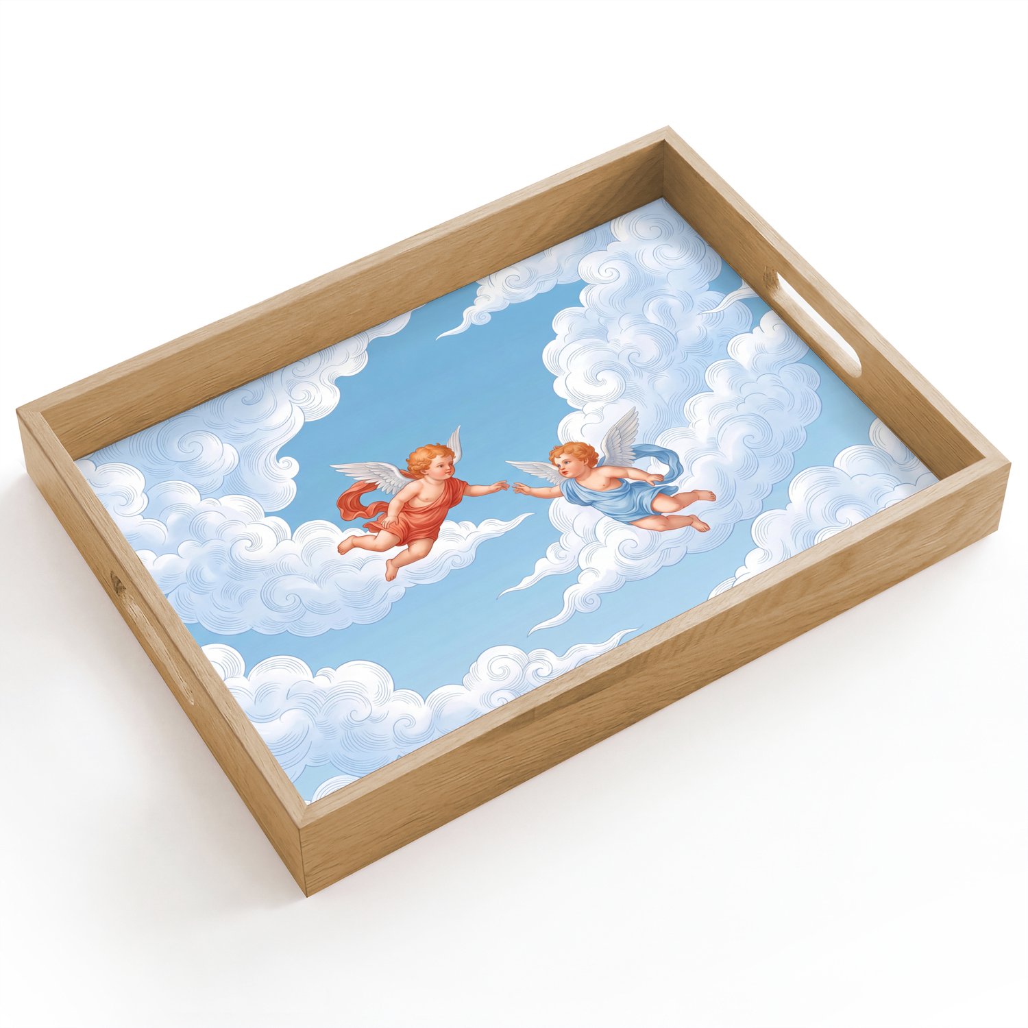 Dienblad hout 40x30 cm - Schootdienblad - Engel - Vliegend - Klassiek - Blauw - Borrelplank rechthoek - Plateau dienbladen