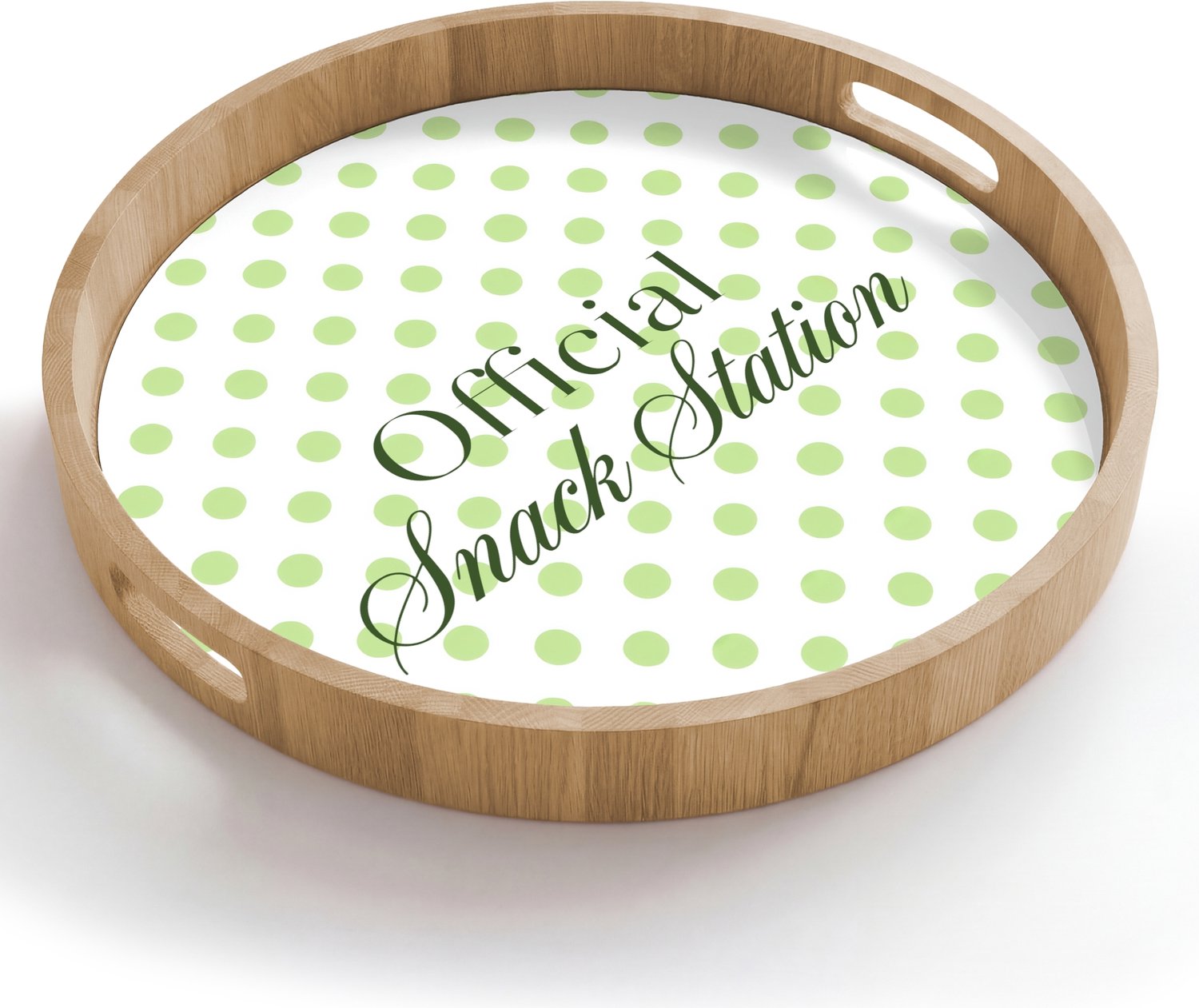 Dienblad rond 50x50 cm - Schootdienblad hout - Snack Station - Groen - Stippen - Borrelplank rechthoek - Plateau houten dienbladen