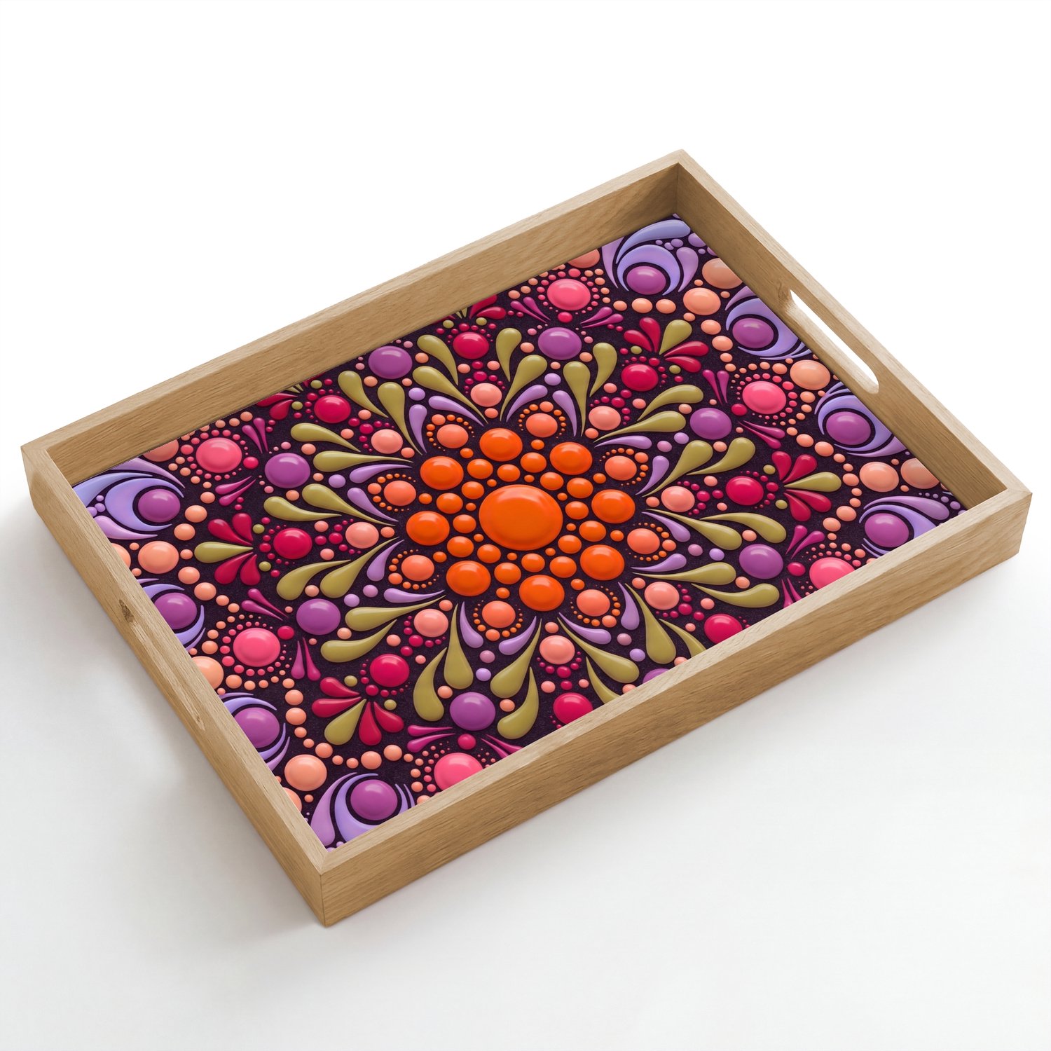 Dienblad hout 50x35 cm - Schootdienblad - Patroon - Stippen - Abstract - Modern - Kleurrijk - Borrelplank rechthoek - Plateau dienbladen