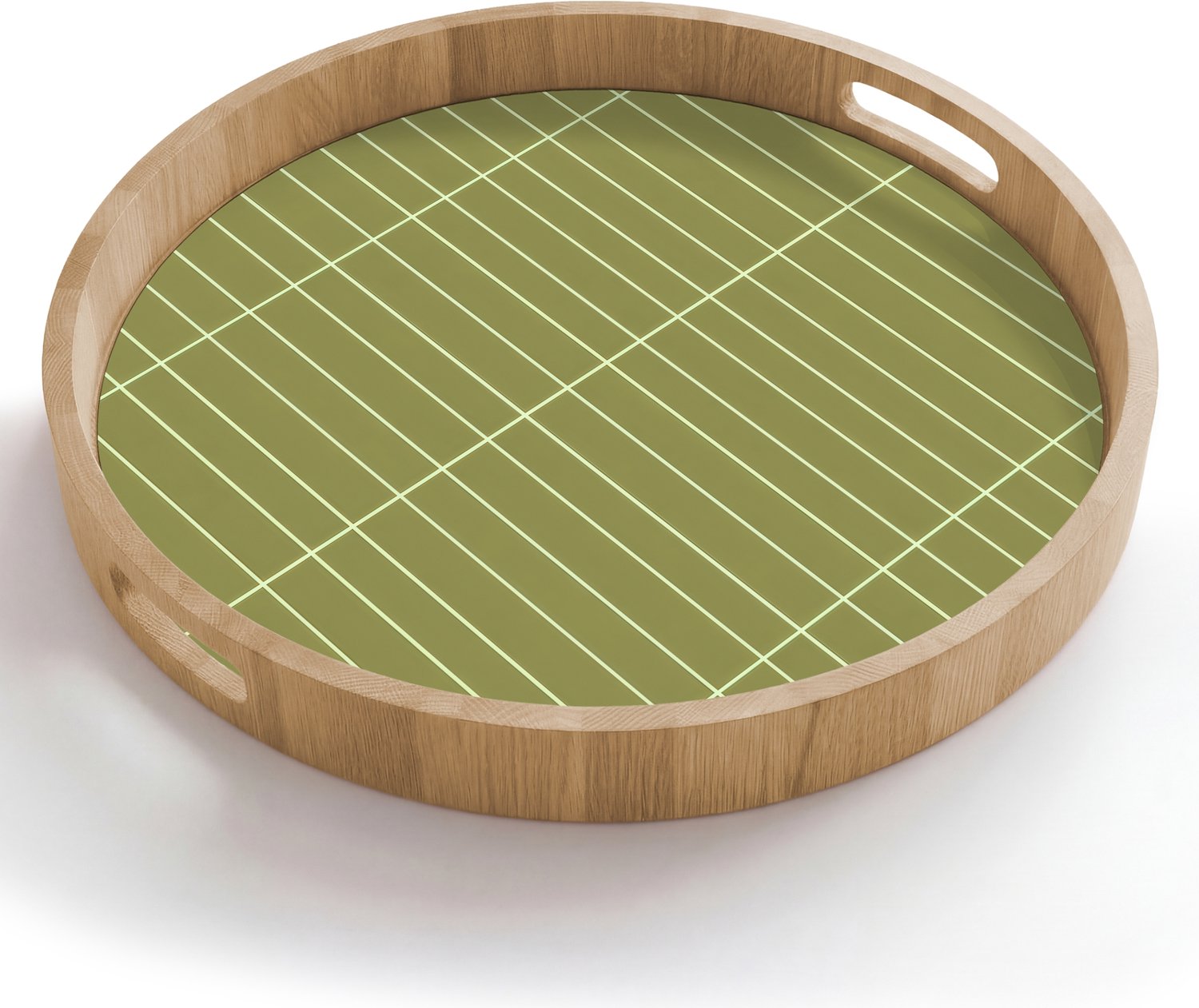 Dienblad rond 50x50 cm - Schootdienblad hout - Verticaal - Wandtegel - Olijfgroen - Borrelplank rechthoek - Plateau houten dienbladen