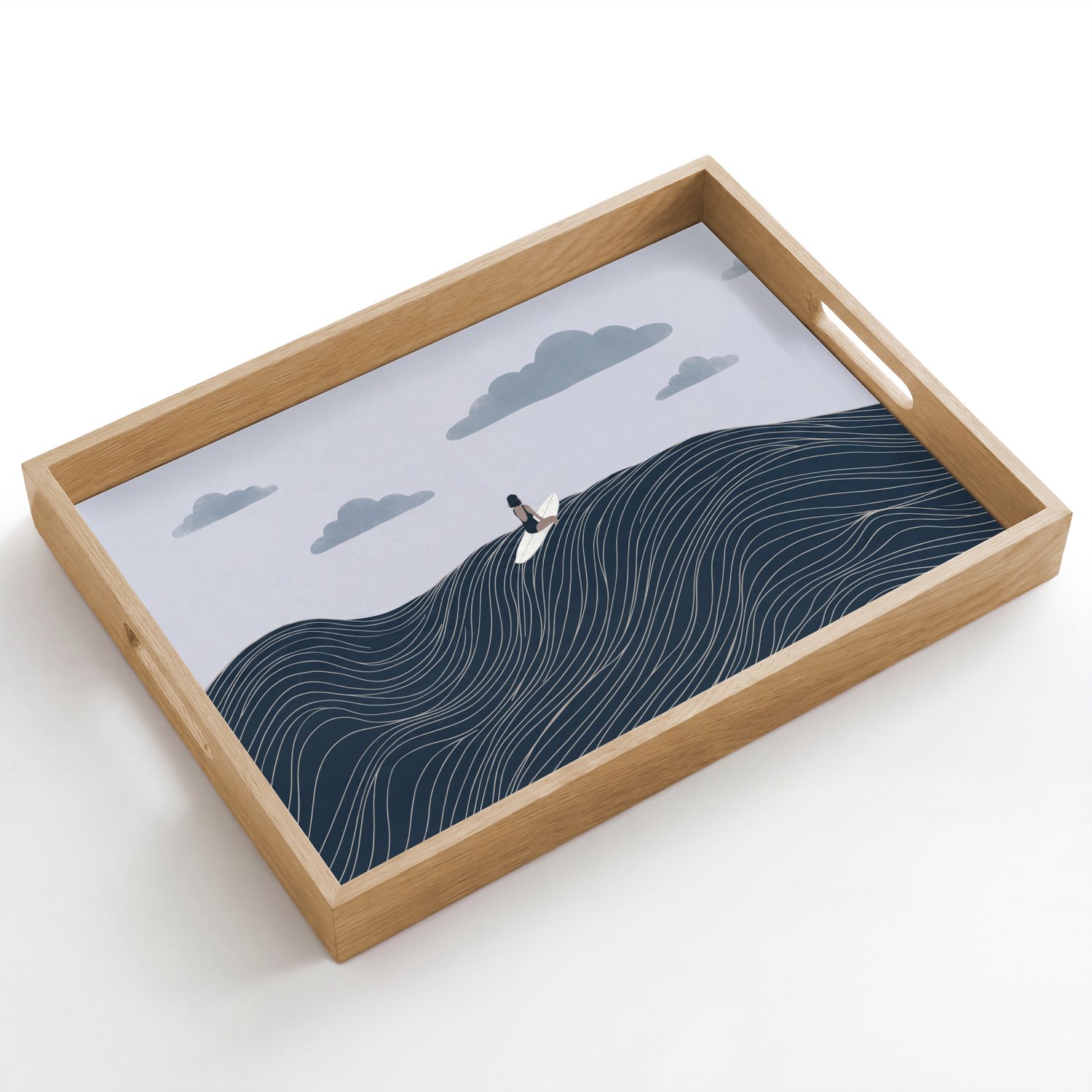 Dienblad hout 50x35 cm - Schootdienblad - Persoon - Surfen - Oceaan - Natuur - Modern - Borrelplank rechthoek - Plateau dienbladen