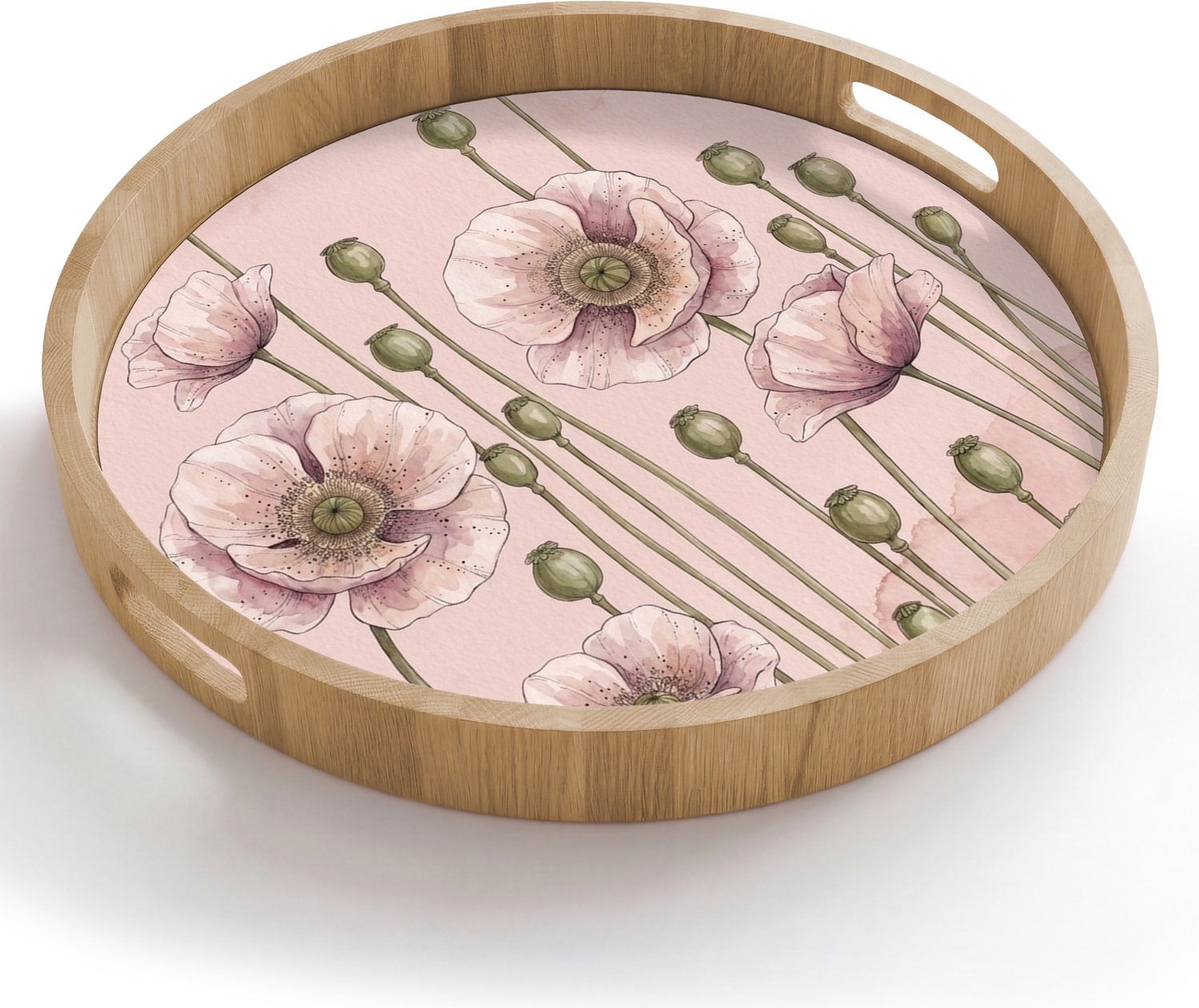Dienblad rond 50x50 cm - Schootdienblad hout - Bloemen - Zomer - Natuur - Aquarel - Roze - Borrelplank rechthoek - Plateau houten dienbladen