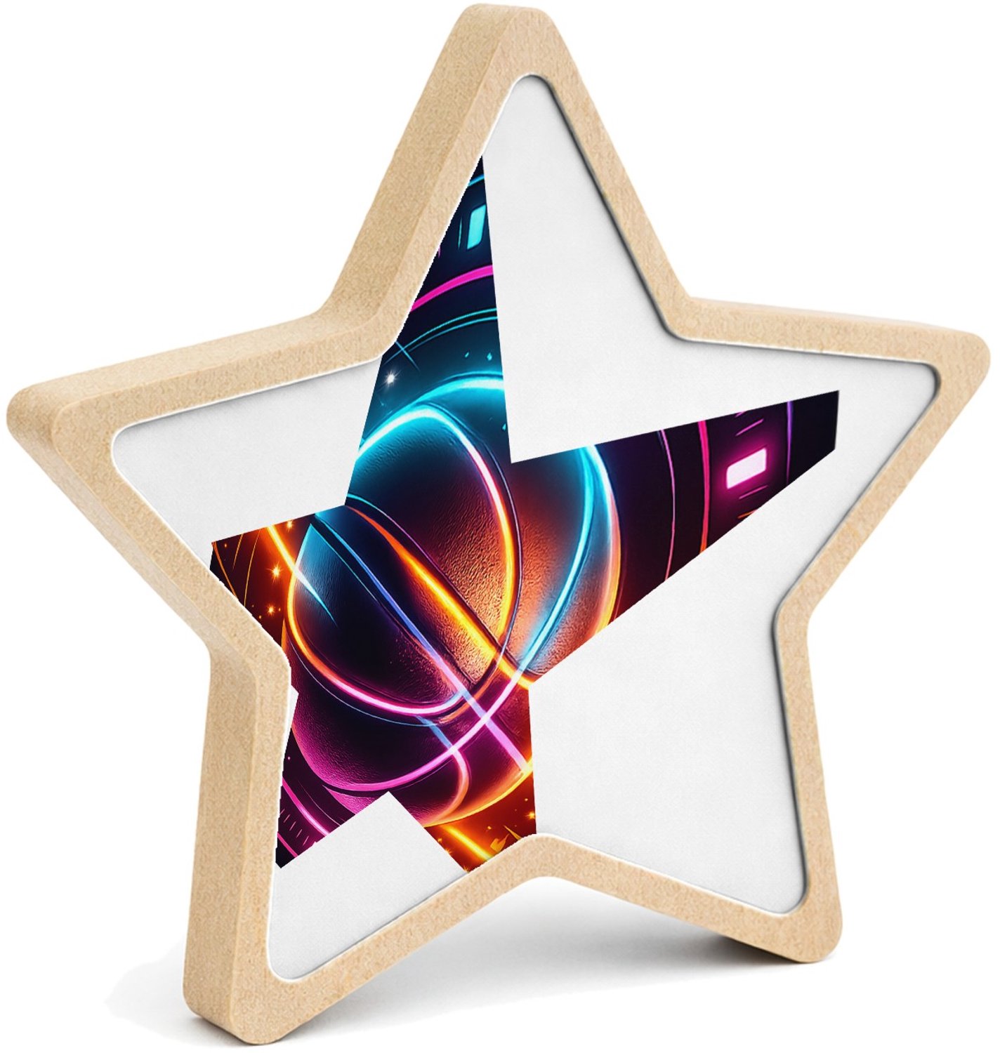 Mr Cadeautjes MDF fotolijst ster 14 x 13,5 - design Neon sportenergie met een dynamisch object in het midden | cadeau Wit