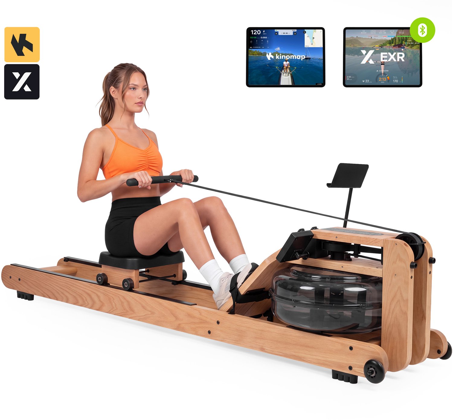 Bol.com VirtuFit Elite Roeimachine - Eikenhout - Waterweerstand - Bluetooth - Met Apps - Dubbele rail aanbieding