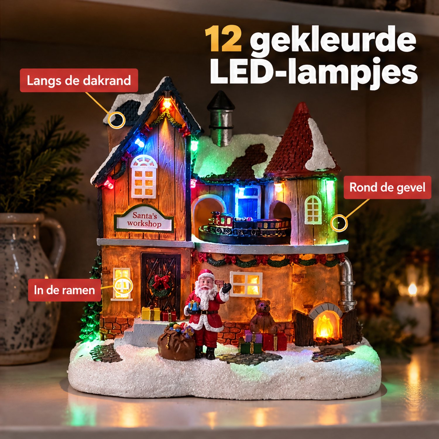 Levano Kerstdecoratie voor Binnen - Kerstverlichting op Batterij - Kersthuisjes met Verlichting en Beweging - Kerstdorp - Kersttrein - Kerstlampjes - Kerstdorp Figuren - Kersttafereel - Kerst Decoratie Tafel - Sfeerverlichting – foto 3