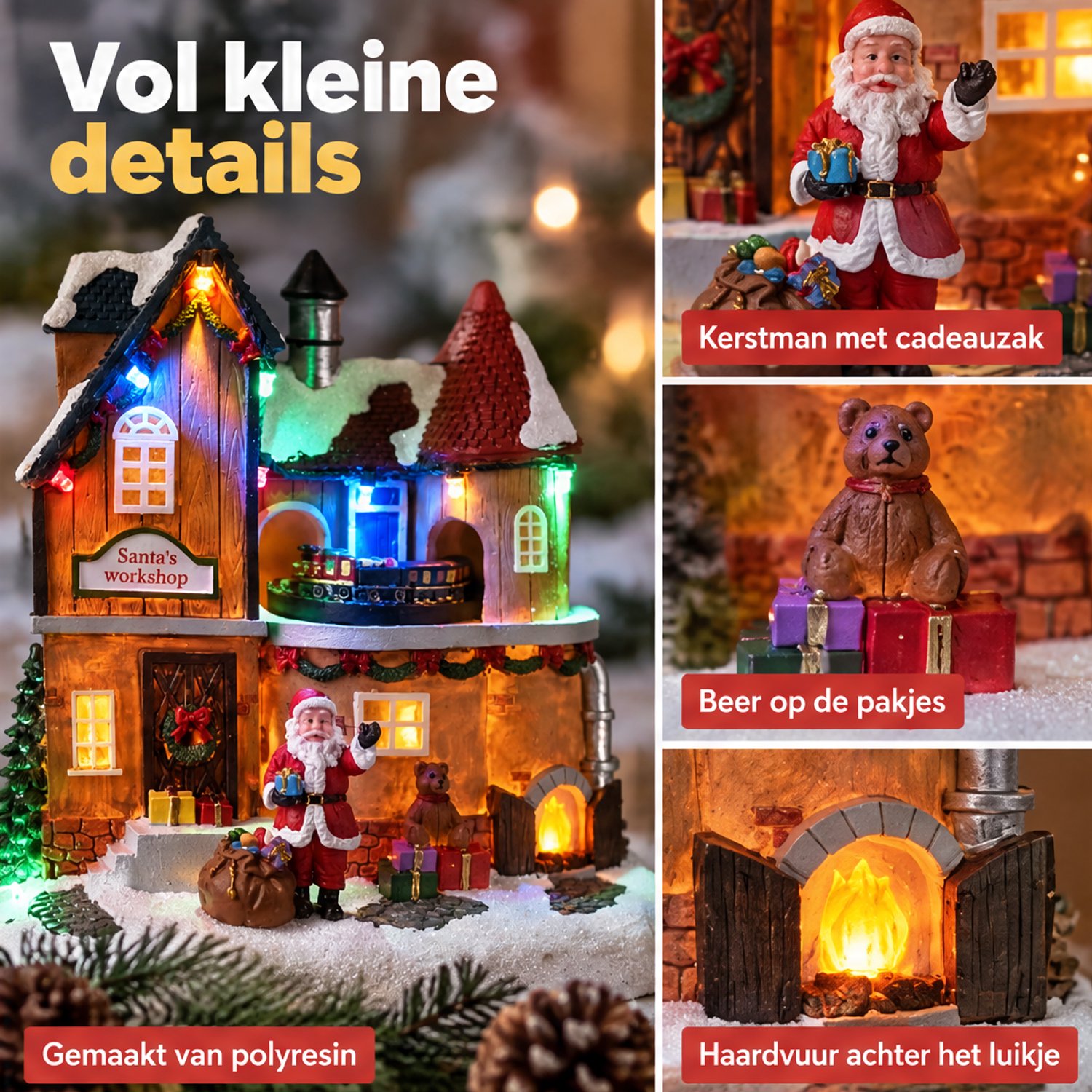 Levano Kerstdecoratie voor Binnen - Kerstverlichting op Batterij - Kersthuisjes met Verlichting en Beweging - Kerstdorp - Kersttrein - Kerstlampjes - Kerstdorp Figuren - Kersttafereel - Kerst Decoratie Tafel - Sfeerverlichting – foto 4