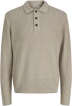 Beige gebreide polotrui van Jack & Jones met kraag en drie knopen.
