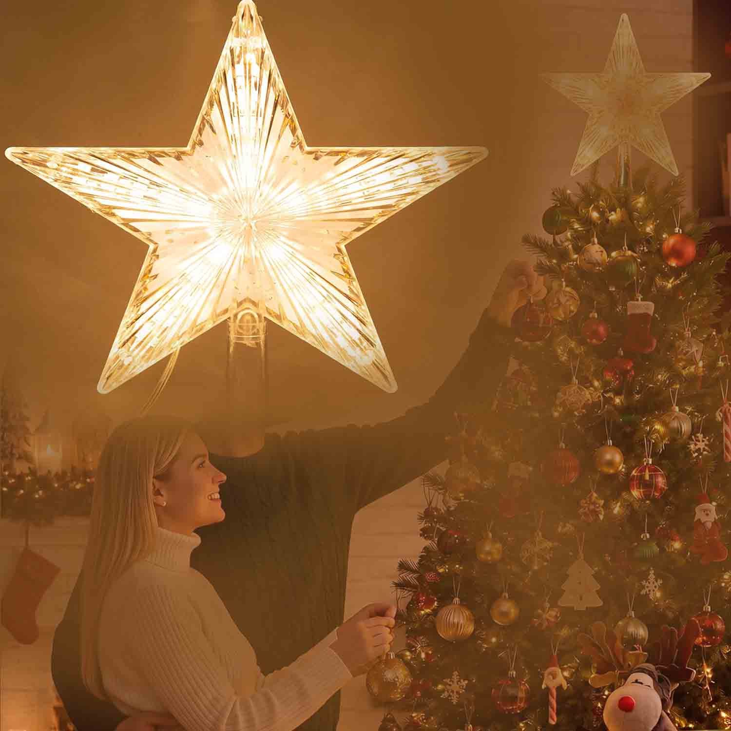 Kerstboom Topper Ster, Decoratieve Kerstster, Werkt op Batterijen of Netstroom, Kerstboom Ornament Voor Binnengebruik.