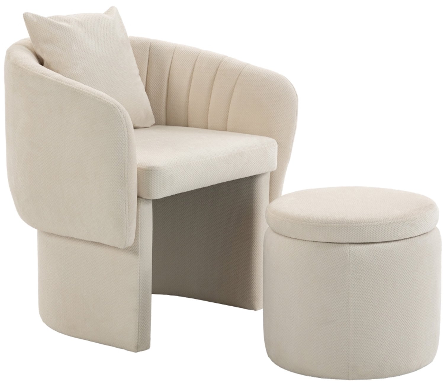 FloraGrace Fauteuil met Hocker 72 x 62 x 70 cm - Gebogen Rugleuning en Lendenkussen - Voor Woon- en Slaapkamer - Chenille - Beige