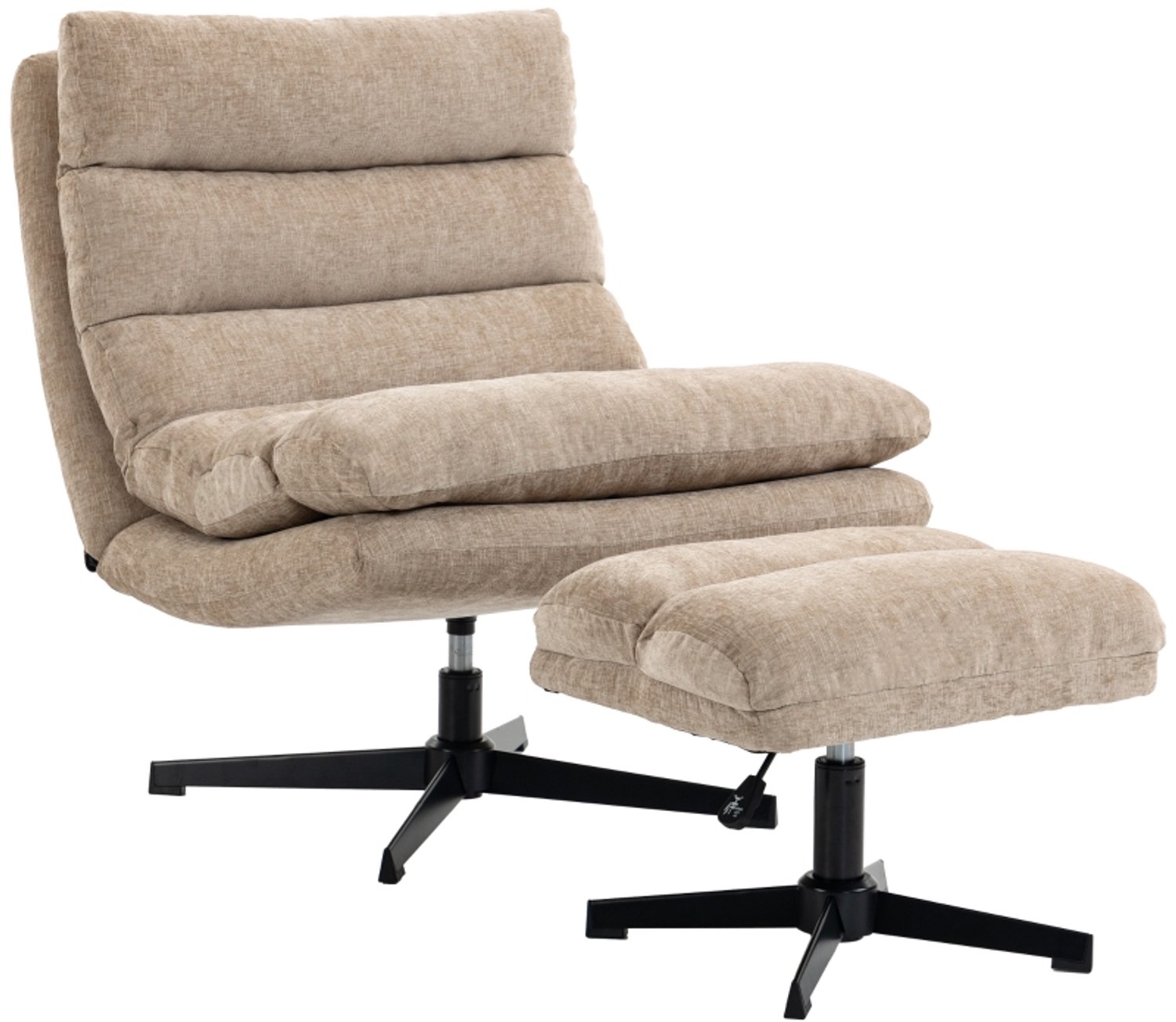 FloraGrace Fauteuil met Hocker 94 x 79 x 88 cm - Draaibaar met Verstelbare Hocker - Voor Woonkamer en Slaapkamer - Chenille - Bruin Beige