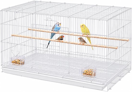 Papa Simba Vogelkooi – Met Uittrekbare Lade, 2 Houten Zitstokken en Voederbakjes – 76 x 45,5 x 45,5 cm – Wit