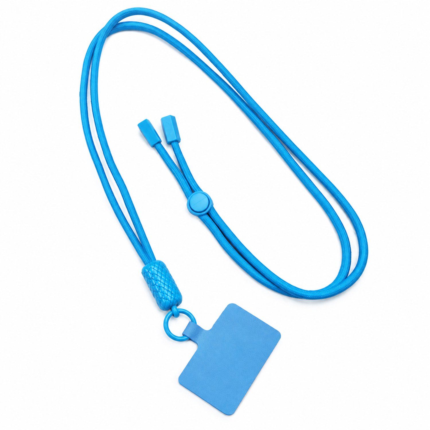 Telefoonkoord hemelsblauw van polyester met metalen sluiting - voor nek en crossbody - inclusief bevestigingsplaatje