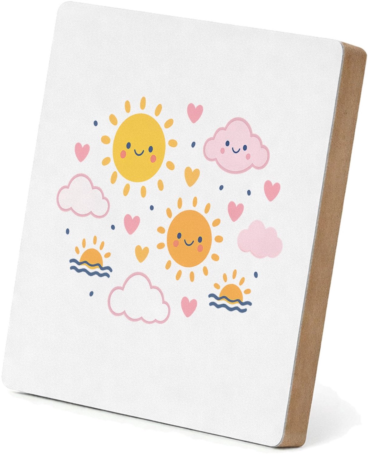 Mr Cadeautjes MDF staande fotolijst 15,2 x 15,2 - design Speelse regendag met vriendelijke weer-icoontjes | cadeau Wit