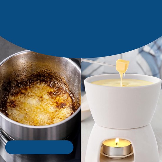Fondueset Keramiek voor Kaas en Chocolade - Inclusief 4 RVS Vorken Theelicht Demontabele Basis - Perfect voor Gezellige Avonden Camping Picknick - Wit — afbeelding 5