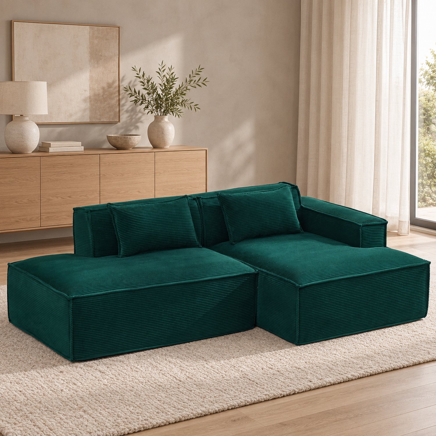 REDOM 3-Zits Bank + Sofa - Compact ontwerp met pocketveren - Moderne bank voor woonkamer of kantoor - Polyester bekleding - Retrogroen - 235 x 129 x 70 cm Retro groen