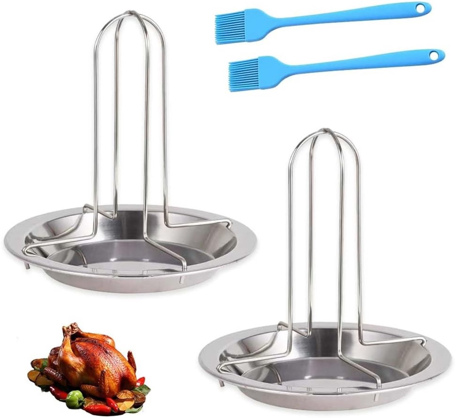 Grillhouder voor Kippen - Roestvrij Staal - Met Olieborstels - Voor Koken en Barbecue