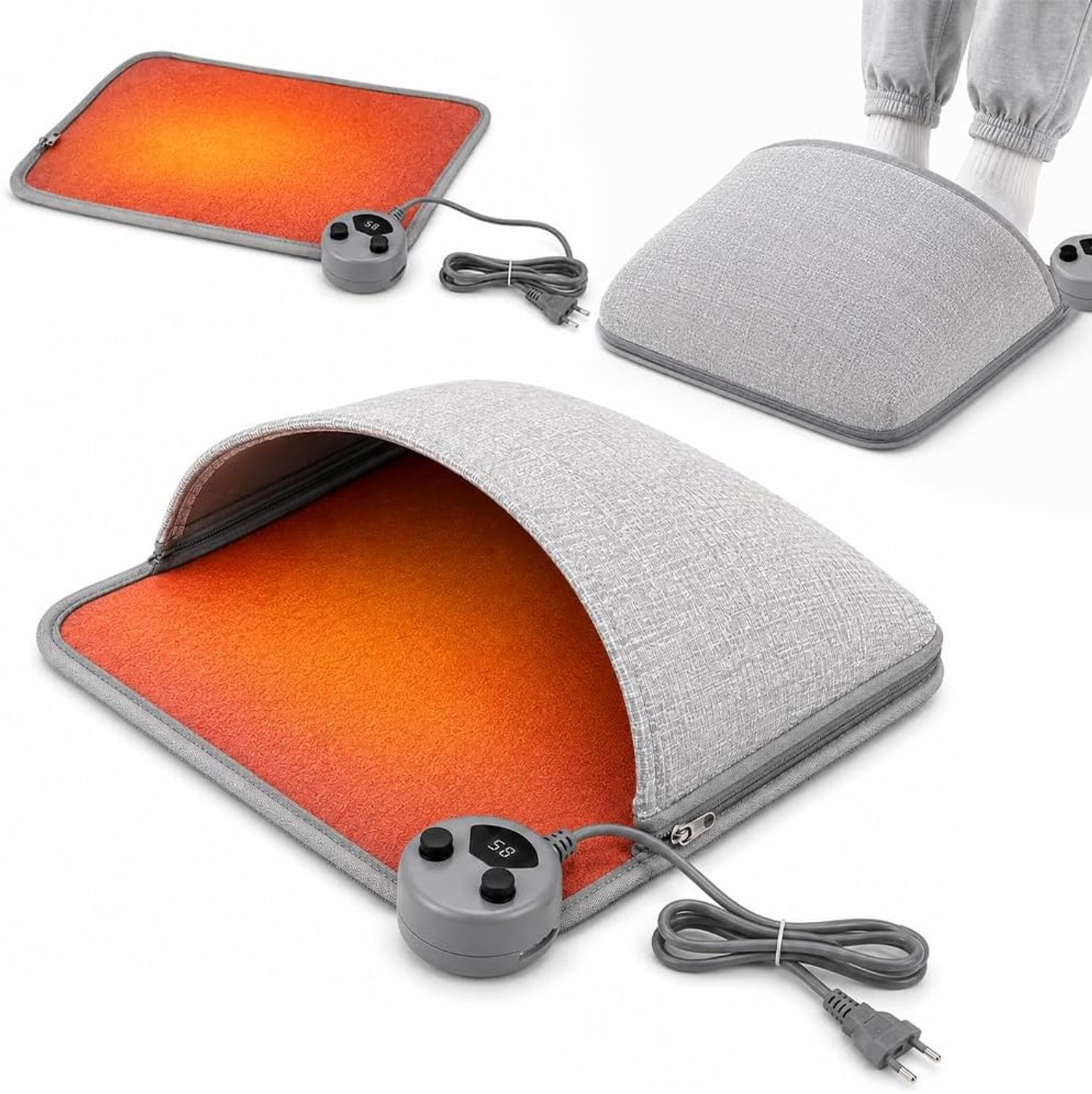 Voetverwarmer elektrisch - 43 x 33 cm - Verwarmingsmat - warmtemat - Voetenverwarmer - 5 warmtestanden - 7 Timers - Elektrische Voetenwarmer met Timer - Voetenzakken - voetwarmer - Warme Voeten - Geschikt voor Kantoor, Thuis - Grijs - TENGYIF®