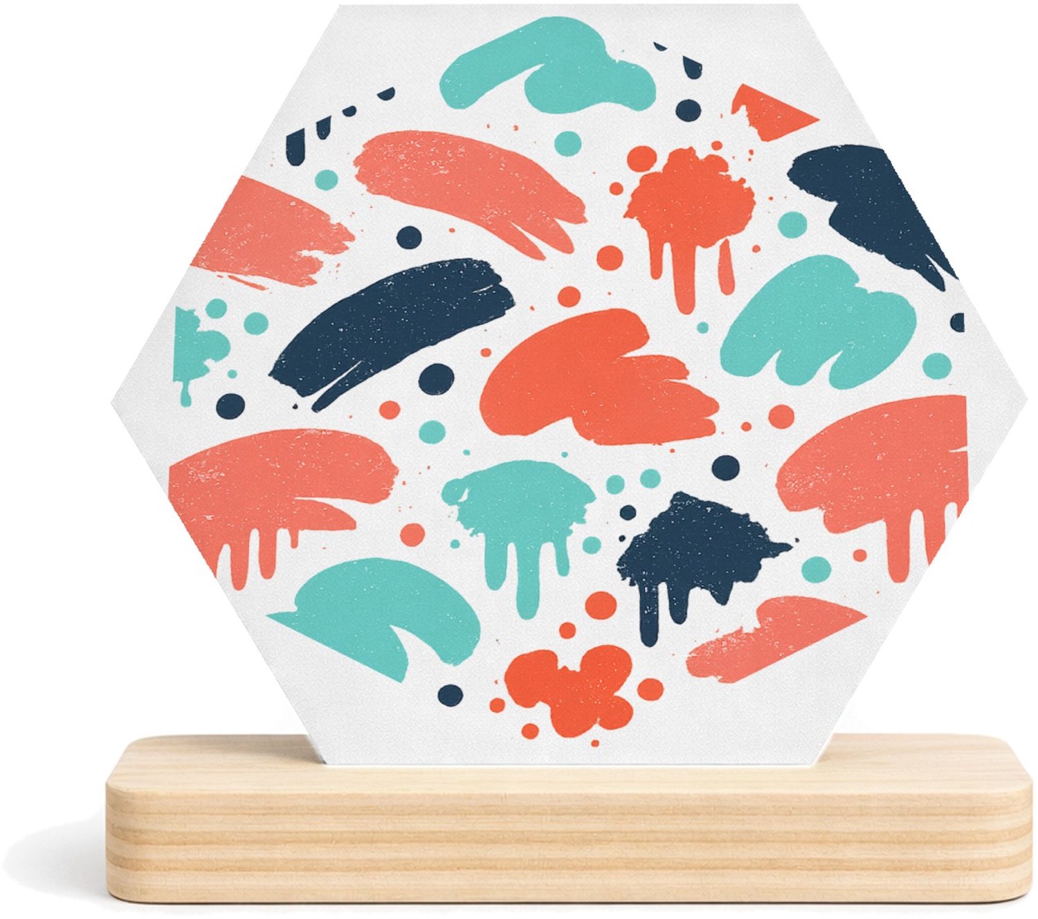 Mr Cadeautjes MDF fotolijst/inleg hexagon 14 x 13 - design Energiek botanisch patroon met verfspatten en losse bladeren | cadeau Wit