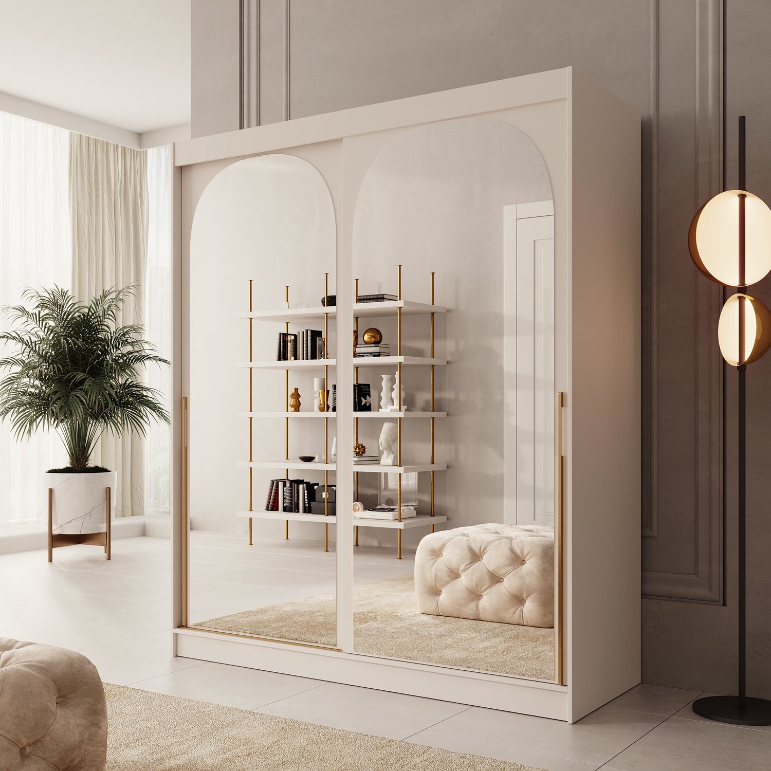 MEUBELLA Moniq - Kledingkast 2 schuifdeuren - Beige - 180x65x215 cm