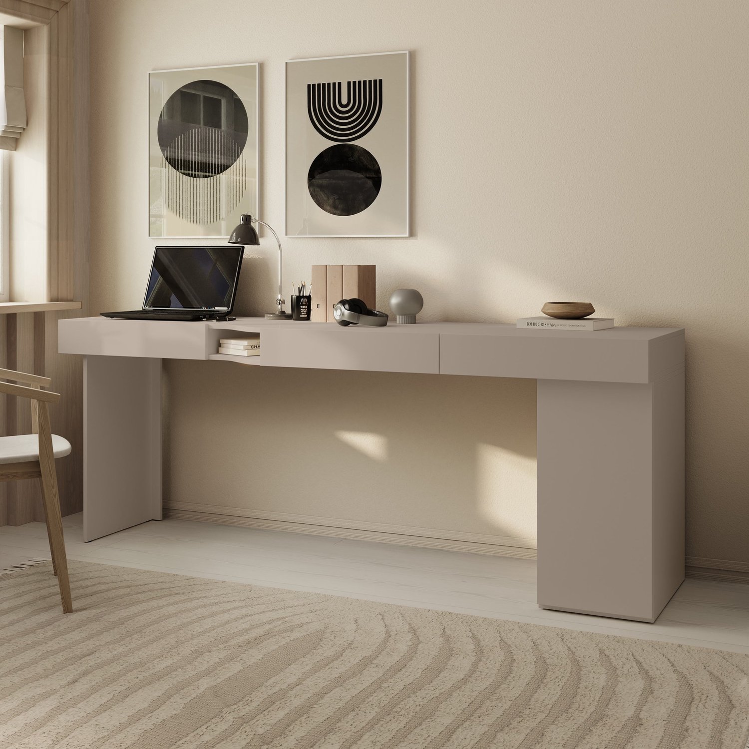 MEUBELLA Whenua 2 - Bureau rechts - Beige - 211x55x79 cm