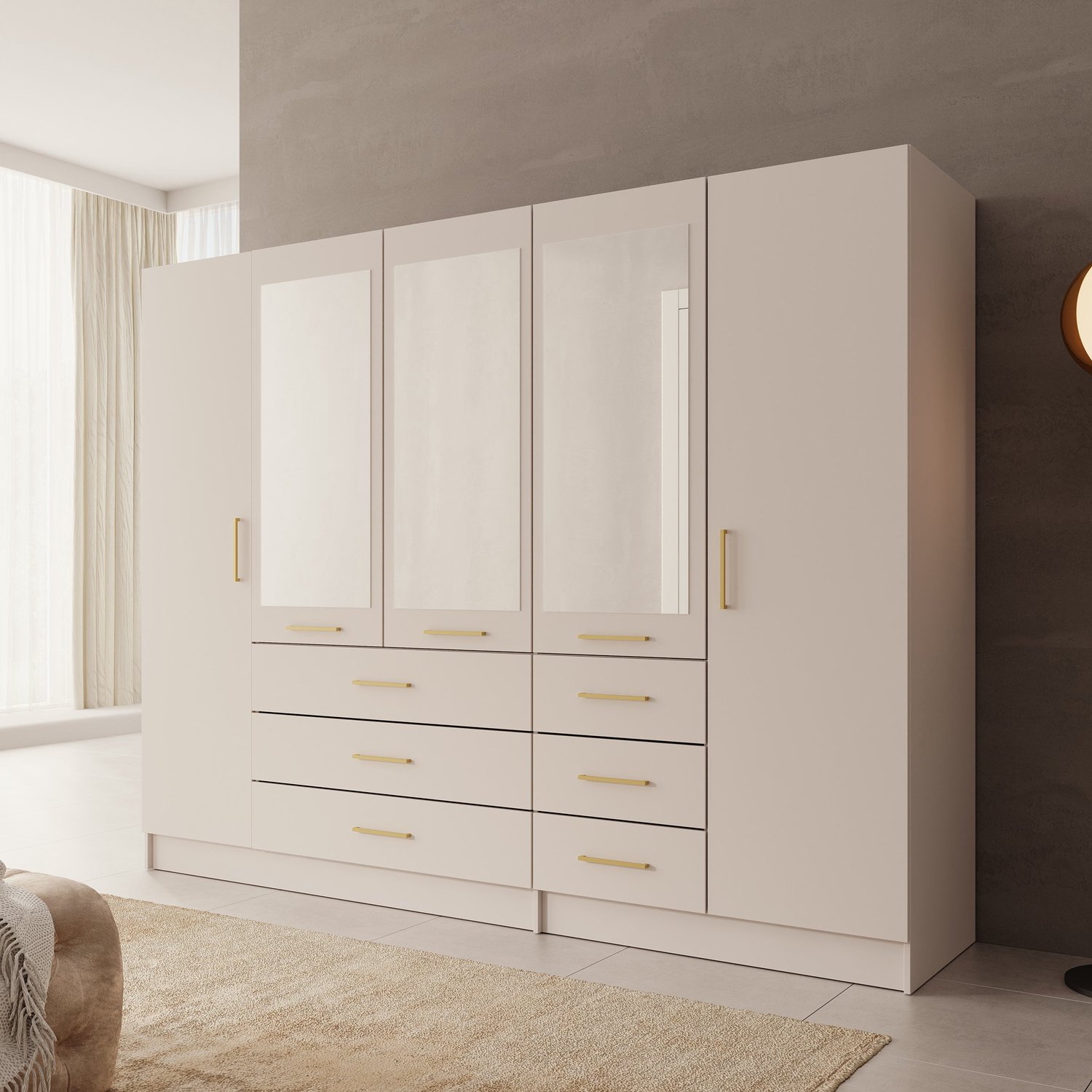 MEUBELLA Komodo - Kledingkast met 5 deuren - Beige - 250x61x201 cm