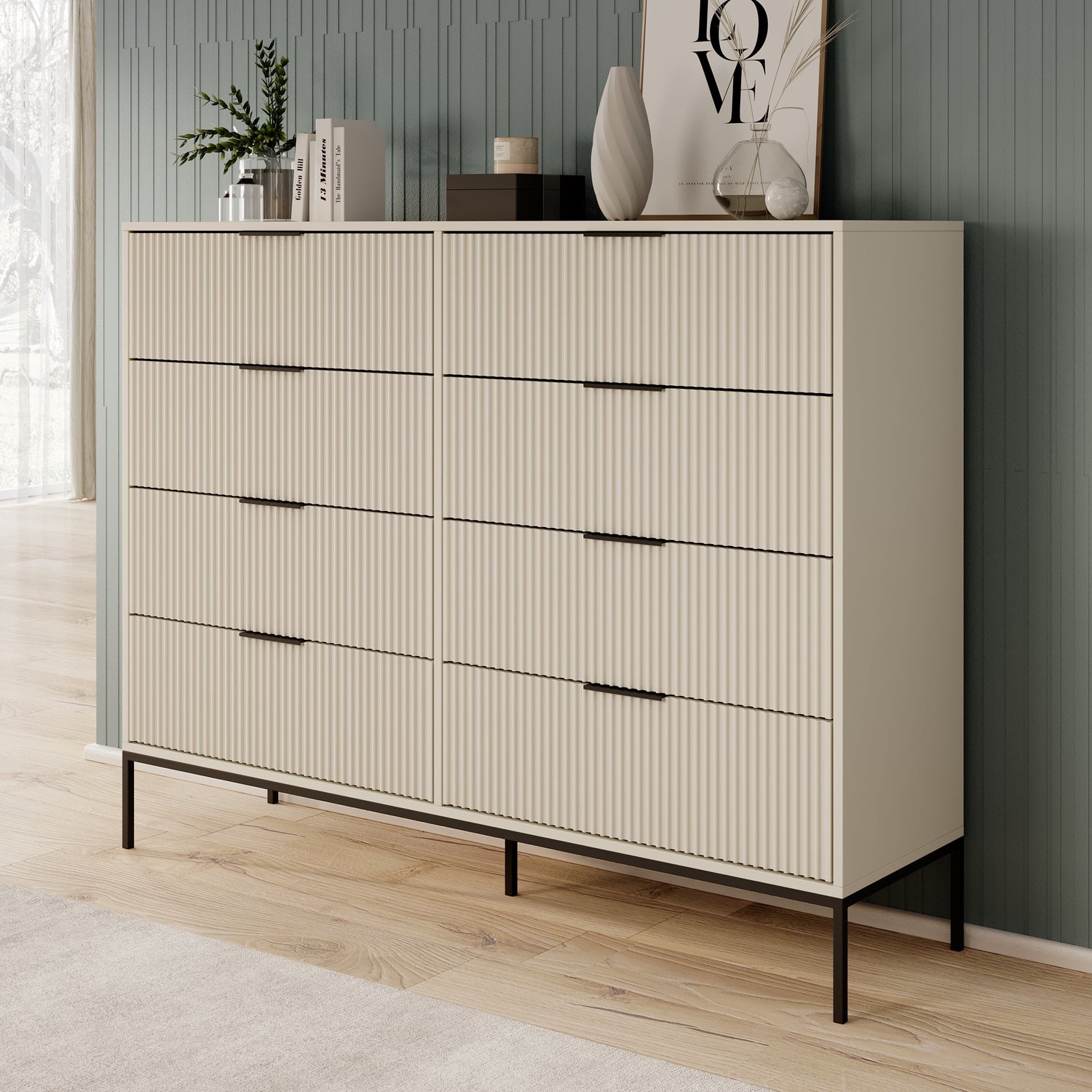MEUBELLA Delaware - Ladekast 8 lades - Beige - 150x40x115 cm
