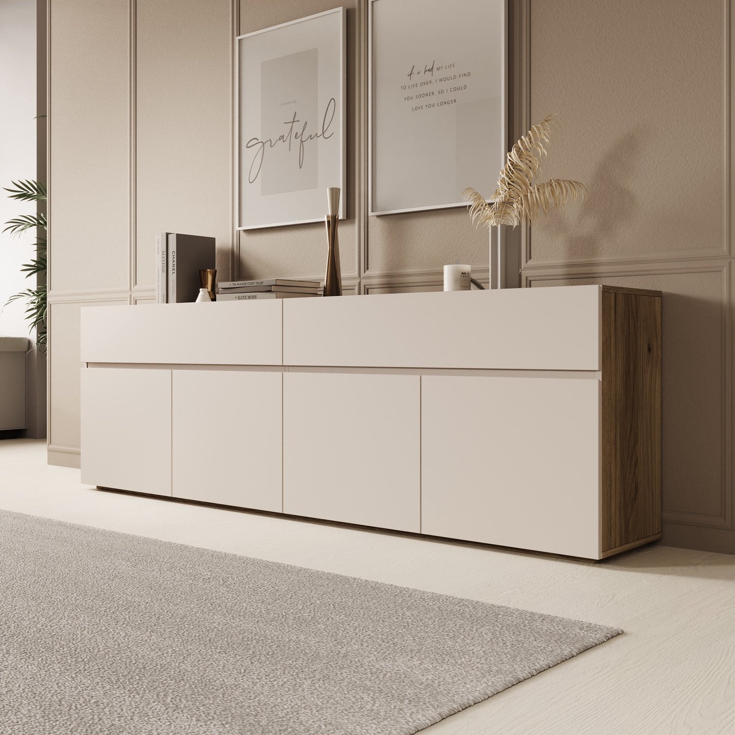 MEUBELLA Cumi - Dressoir - Beige/Eikenpatroon - 200x34x64 cm Beige|Bruin