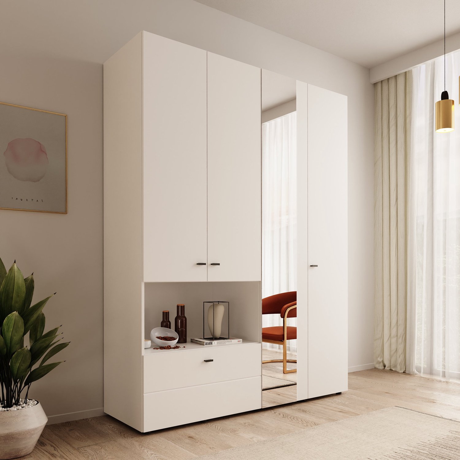 MEUBELLA Calista - Kledingkast met 4 deuren - Wit - 155x52x208 cm