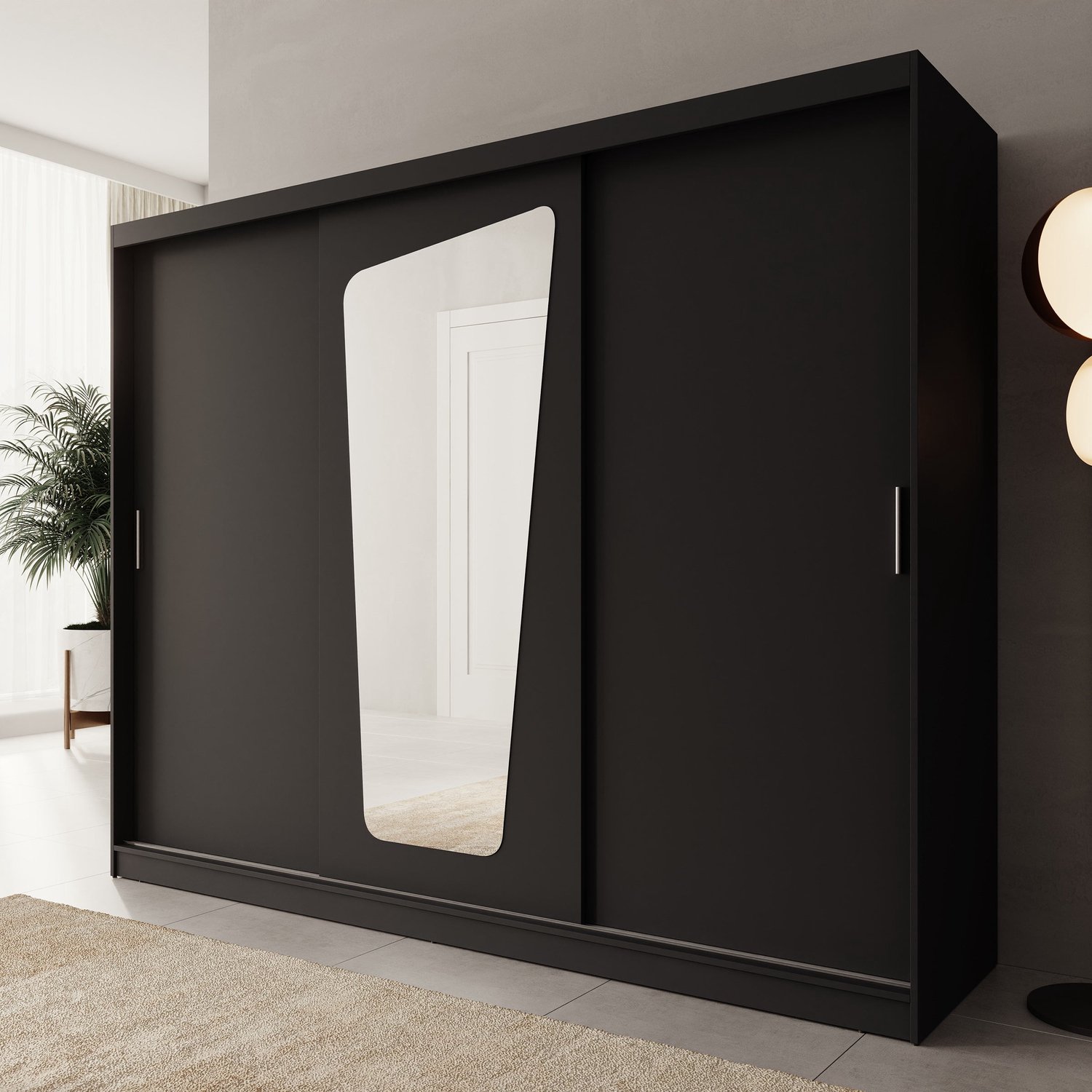MEUBELLA Moyo - Kledingkast - 3 schuifdeuren - Zwart - 250x62x200 cm
