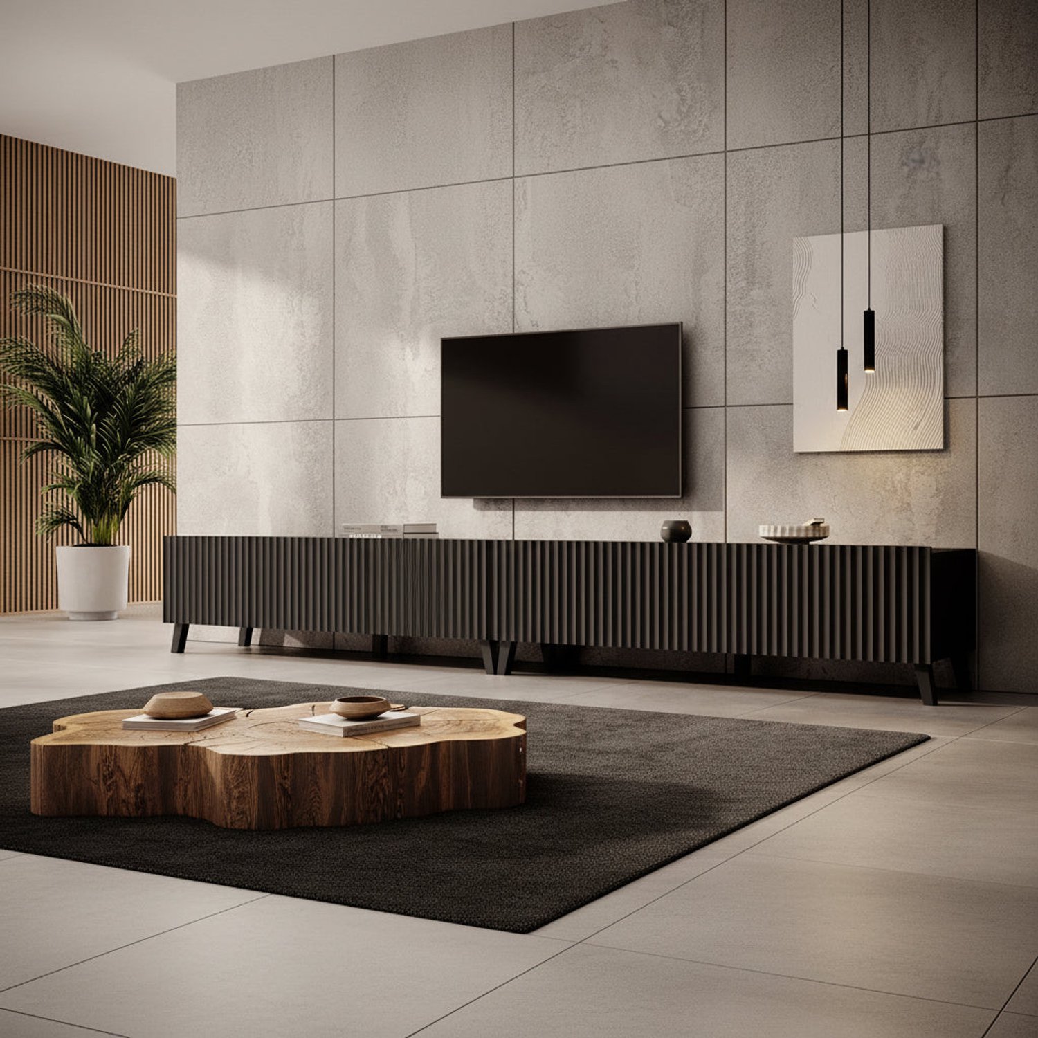 MEUBELLA TV-Meubel Pepinos 2 - Mat zwart - 300 cm