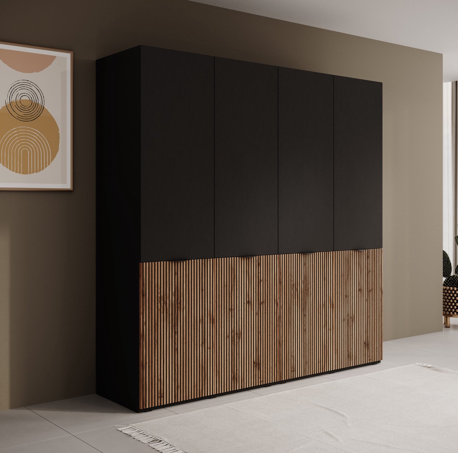 MEUBELLA Kledingkast Shelton - Zwart 1 - 202 cm Bruin|Zwart