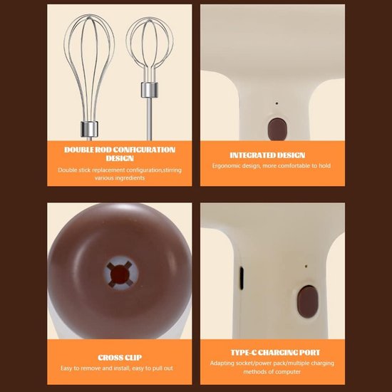 Draadloze elektrische garde, elektrische handmixer keuken handmixer, mini handmixer voor thuis keuken 5 versnellingen beige — afbeelding 5