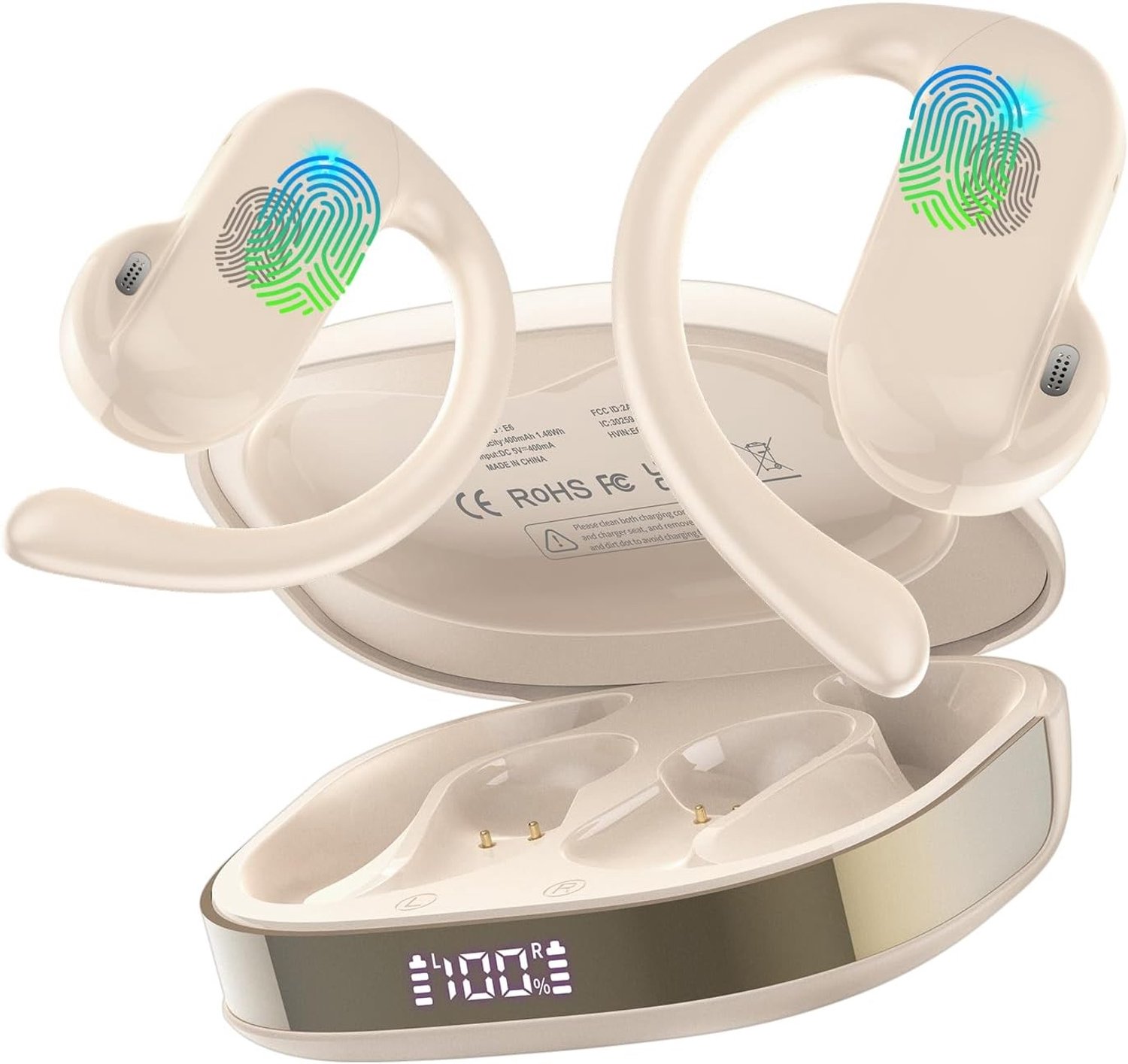 Bluetooth Hoofdtelefoon - Wit - Draadloze Sport Hoofdtelefoon met Open Oren en 4 Microfoons