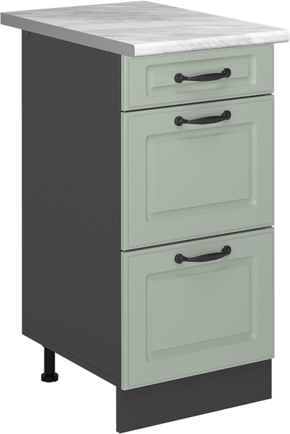Vicco Keukenonderkast R-Line, Mint landelijk/Antraciet, 40 cm met laden marmer werkblad