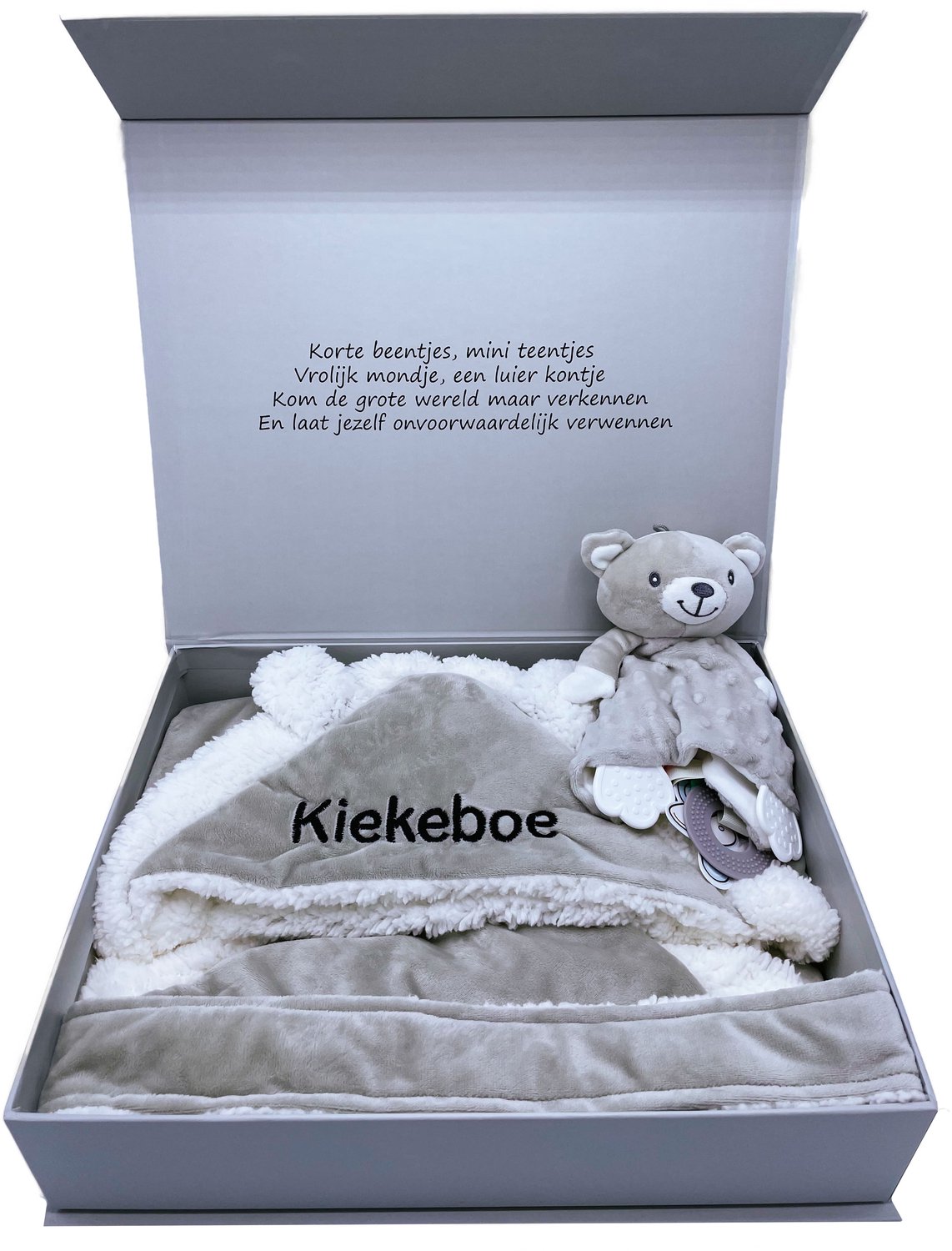 Kraamcadeau, kraamcadeau unisex - luxe kraamcadeau -gender reveal - baby omslagdoek / badydeken met knuffel met bijtring - babycape, babydeken - kan ook rechtstreeks worden verstuurd als cadeau – foto 4
