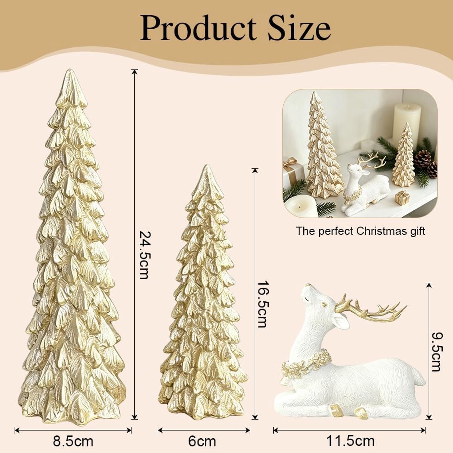 3 stuks kerstdecoratie - Binnen - Kerstdecoratie tafel - Kerst figuren - Goud – foto 5