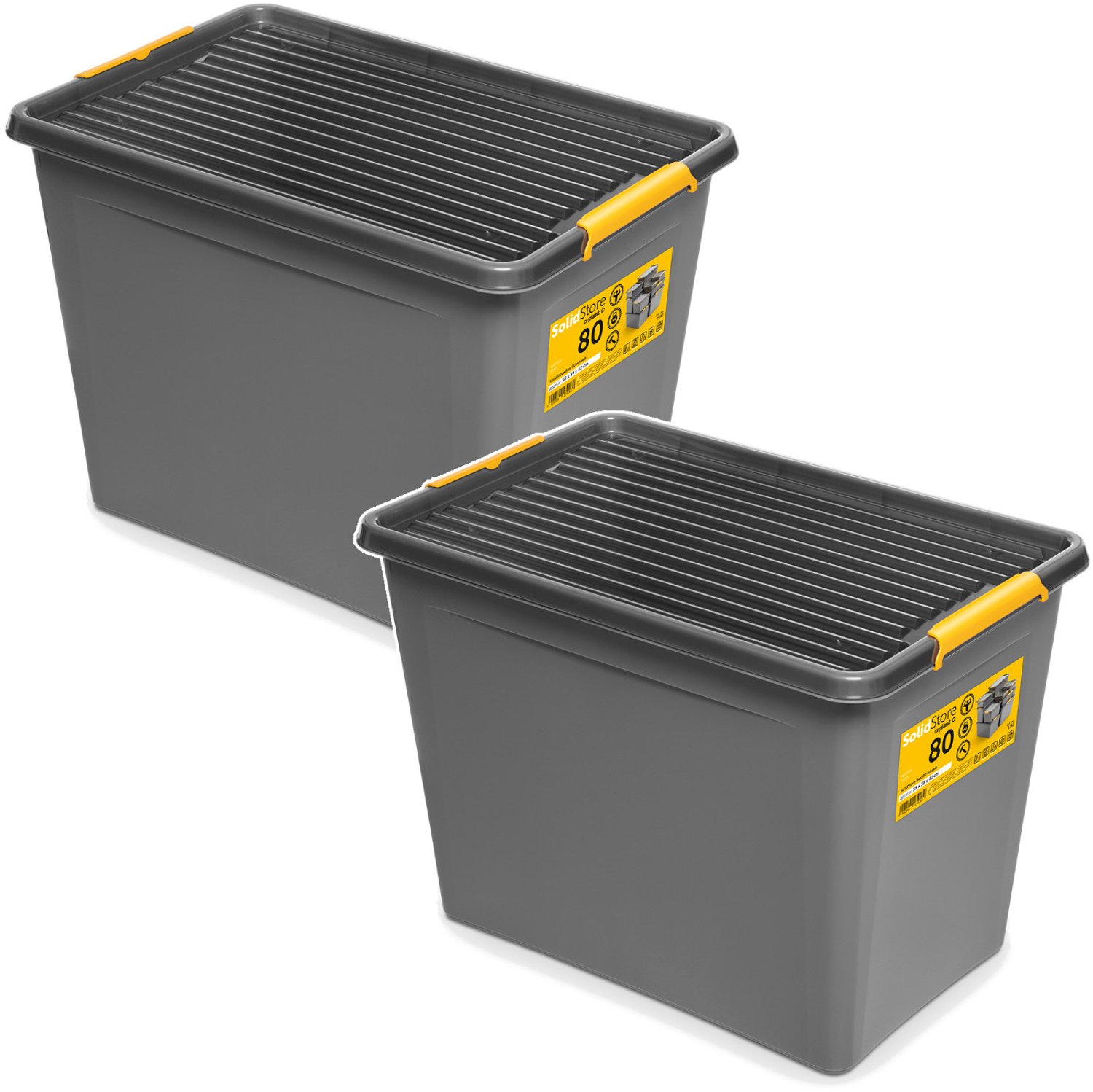 Orplast Moxom Opberger - deksel met kliksluiting - 80 liter - voorzien van wieltjes, BPA-vrij, 04-0217 - 2stuks grijs
