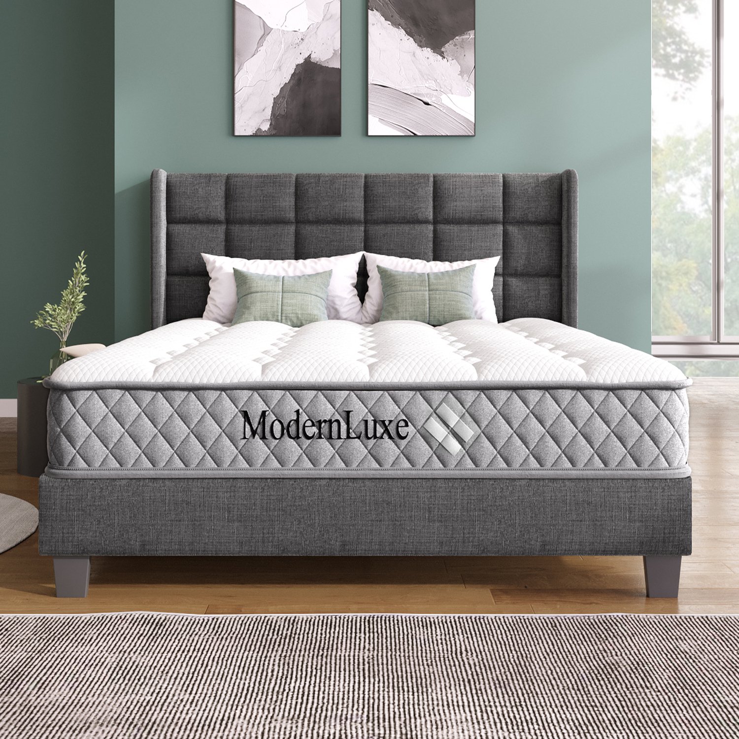 MEUNIQ matras 180 x 200 cm, 20 cm hoog, 7-zone pocketvering met koudschuim, H3 middelhard, 4 handgrepen, voor buik, rug- en zijslapers, wit