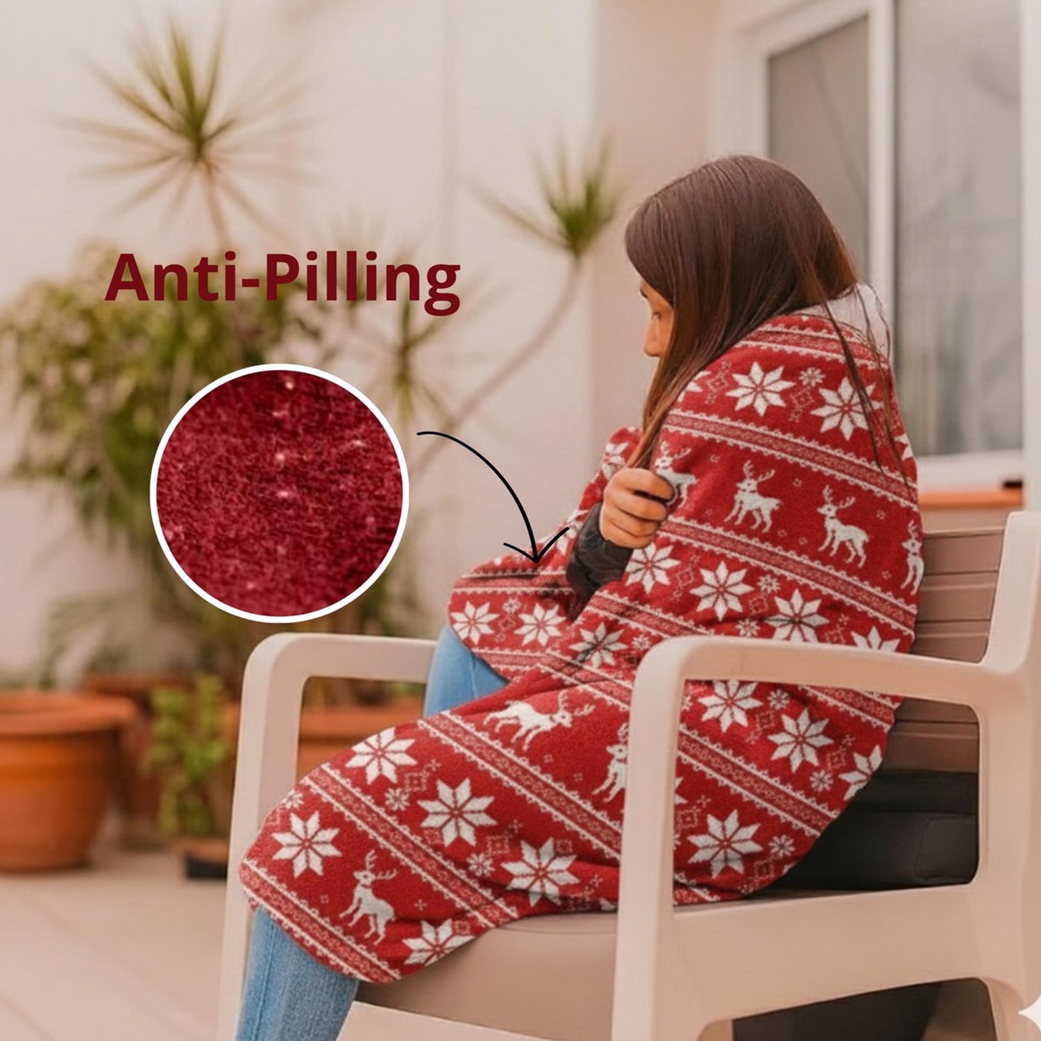 Duraxl Fleece deken - Kerstprint - Ster - 150 x 120 cm Rood