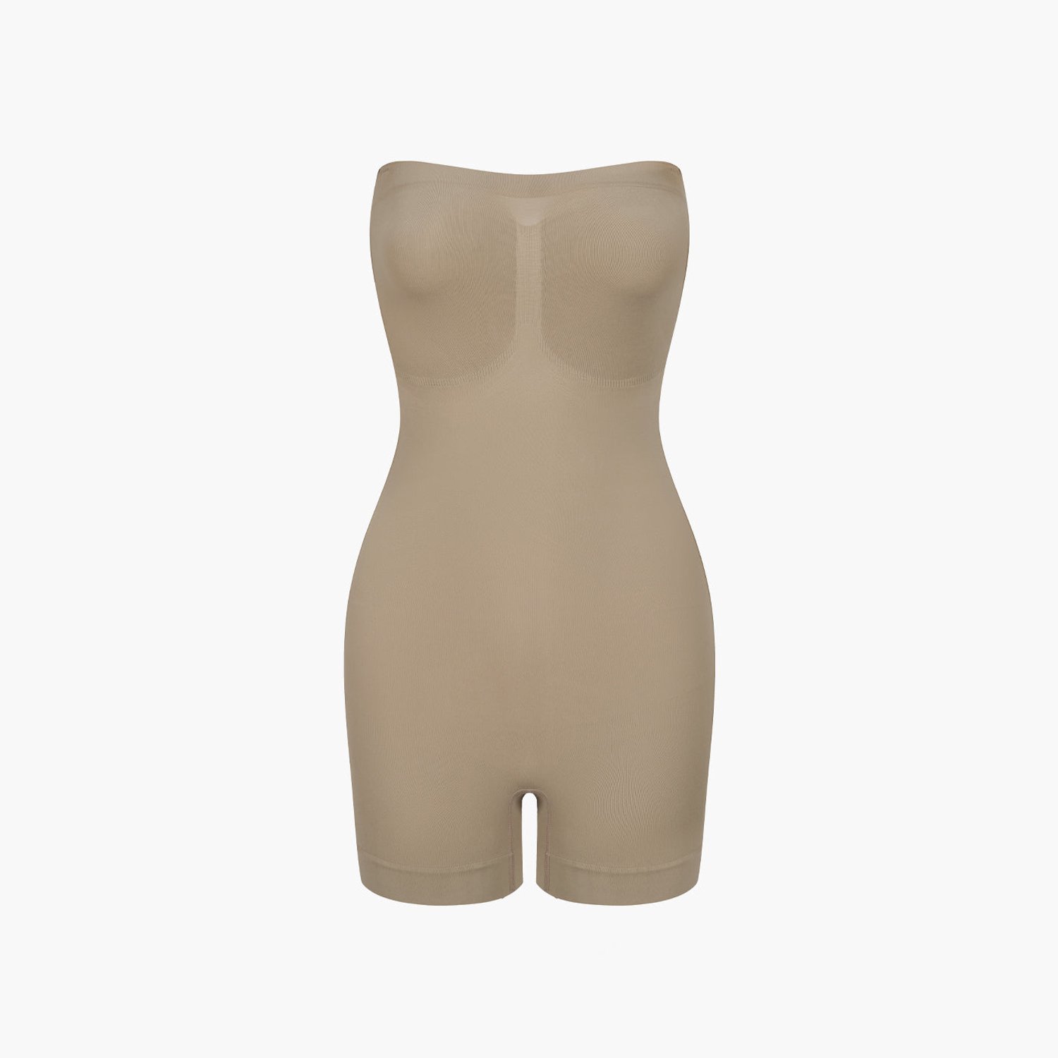 cfab Strapless corrigerende bodysuit met short - Donkerbeige - L - Corrigerende Body - Naadlos - corrigerend ondergoed dames