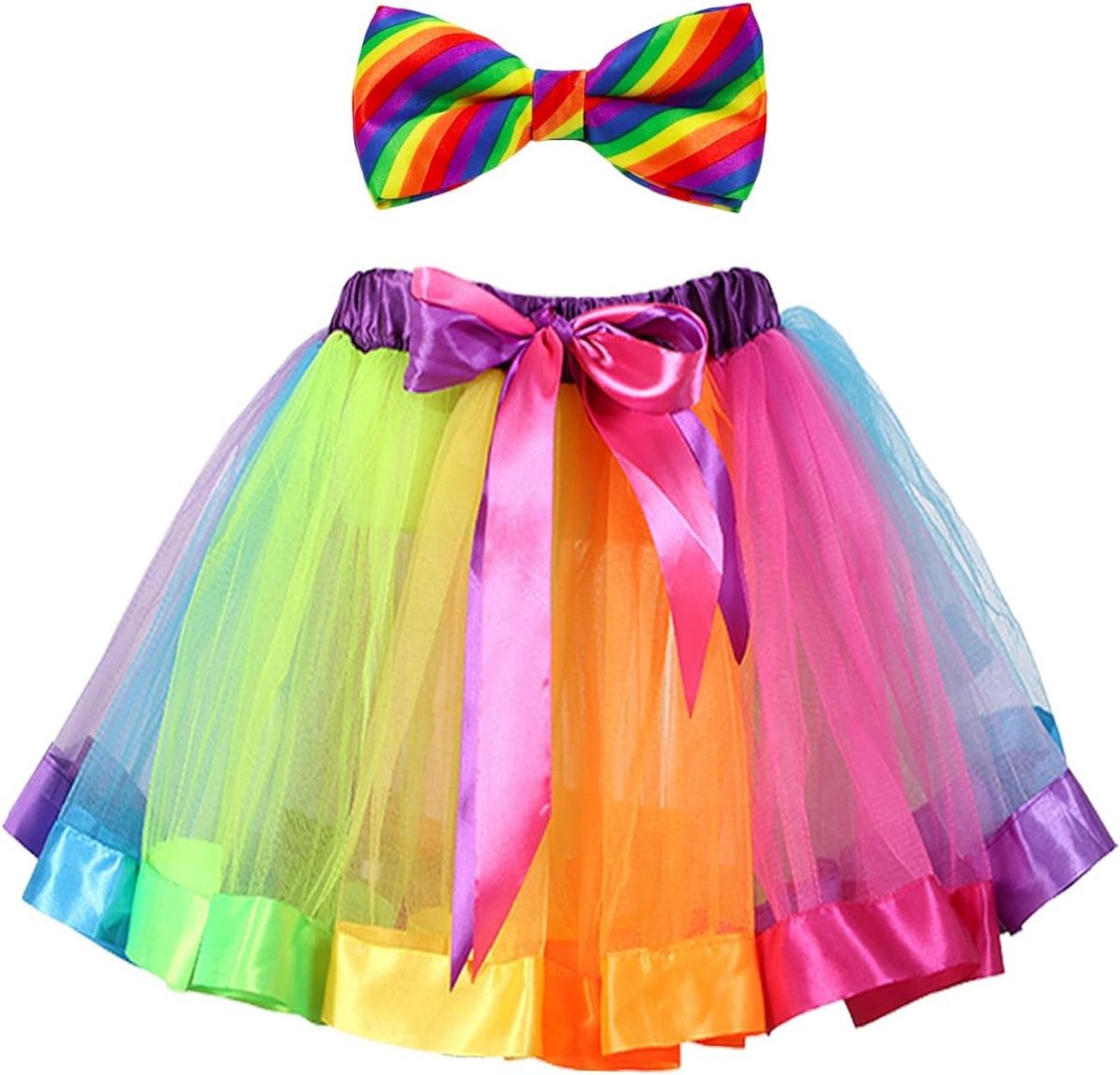 Kleurrijke Visnet Rok met Regenboog Strik, Creatieve Kostuums voor Vrouwen en Feestdecoraties, Perfect voor Optredens en Themafeesten