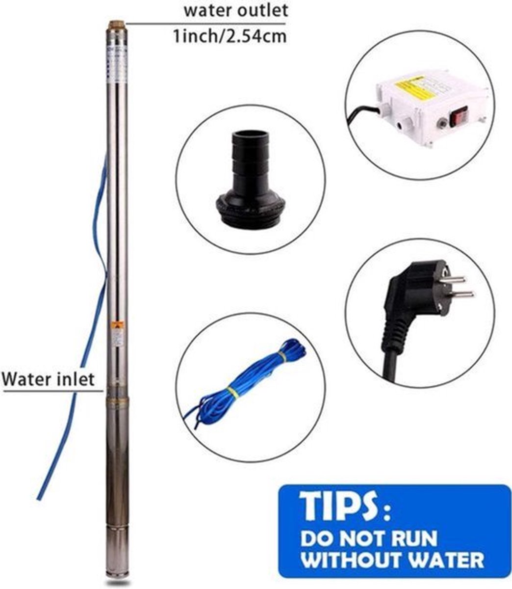 Dompelpomp – Waterpomp – Pomp – Diepe Pomp – Vijverpomp – 550 W Vermogen – Roestvrijstalen Pomplichaam en 2800L/uur Capaciteit